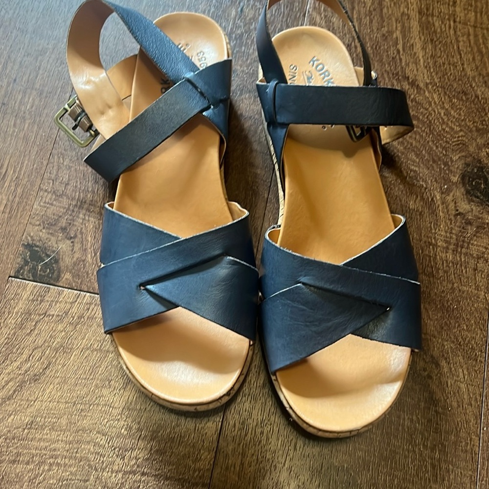 Kork-Ease Myrna Wedge Sandal in Blue Leather